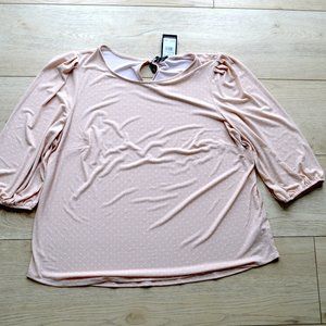 Adrianna Papell woman 2XL blush heart beige blouse 3/4 pleated sleeve top shirt